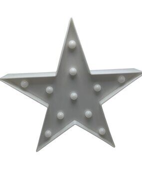LED Light-Up White Star Wall/Desk Decor Battery Operated 10 Bulbs Plastic Modern